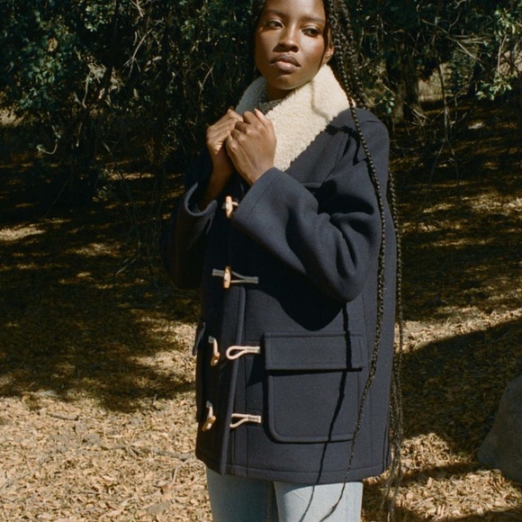 NWT DOÊN Chicory Coat in Baltic Navy with Shearling Collar - Picture 5 of 10